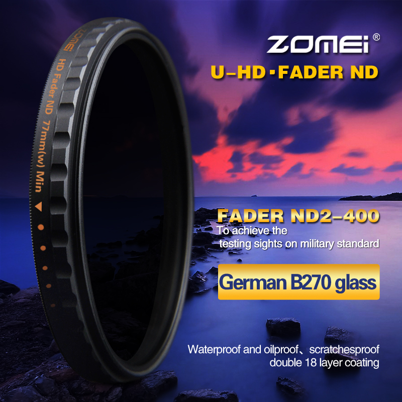 ZoMei 52-82mm HD ND2-ND400 ND2-400 Fader Variable Density Neutral  Adjustable Lens Filter Ultra Slim ND Filter German Optical Glass