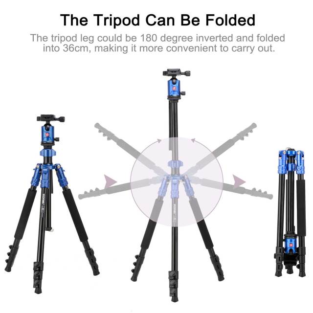 ZOMEi M7 Stable Camera Tripod Range from 22-inch to 67-inch with Adjustable-height Quick Flip Lock Legs for Bird and Landscape Photography-Blue