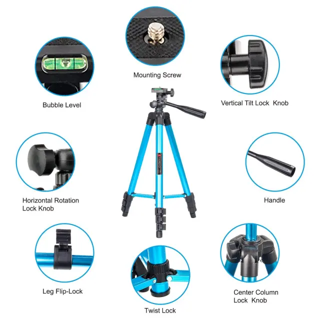 Tairoad 50 Inch Light Weight Portable Travel Tripod for Fishing Light, Mini Projector, Security Camera, Tiny Camera Telescope with Carrying bag(blue)