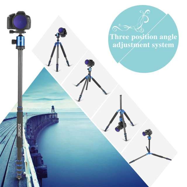 ZOMEi Z818C Carbon Fiber Camera Tripods for Digital DSLR Cameras with Quick Release Plate and Ball Head (Blue)