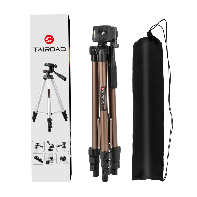 Tairoad 50 Inch Light Weight Portable Travel Tripod for Fishing Light, Mini Projector, Security Camera, Tiny Camera Telescope with Carrying bag(gold)