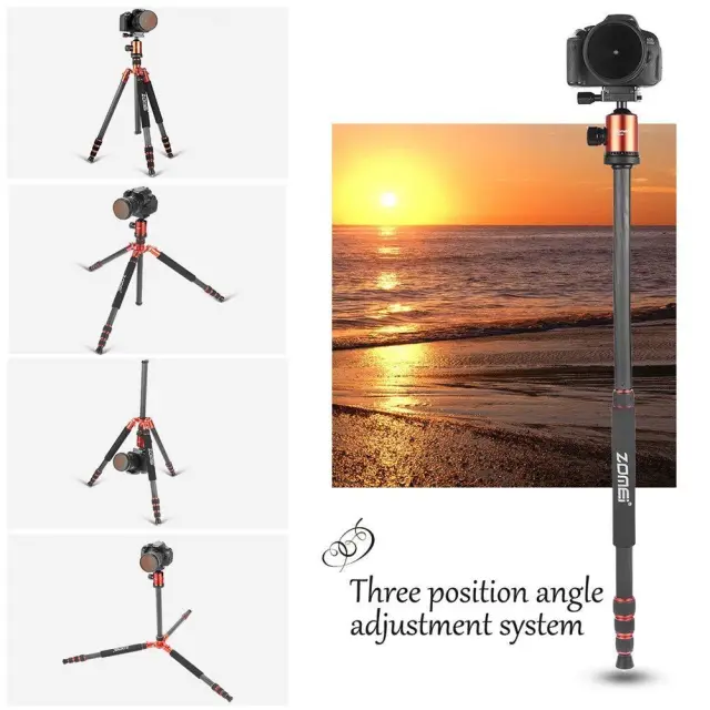 ZOMEi Z818C Carbon Fiber Camera Tripods for Digital DSLR Cameras with Quick Release Plate and Ball Head (Orange)