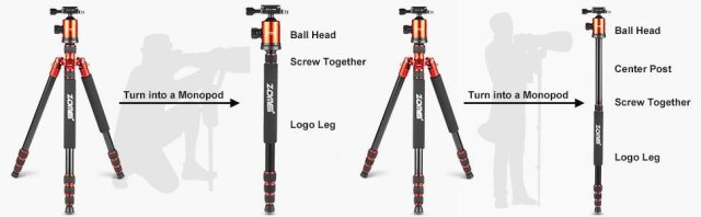 ZOMEi Z818 / Z888 Professional Robust Tripod Support 65 Inch Versatile for Professional Photographic Shooting for Canon Nikon Sony Cameras