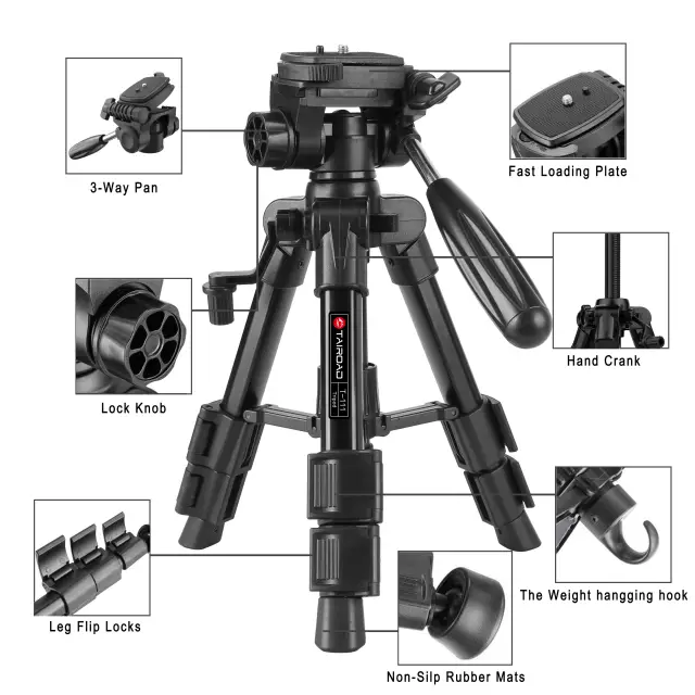 Tairoad T-111 Tabletop Tripod 12.5inch Lightweight Aluminum Mini Travel Tripod with 360° Rotating Pan Head for Tablet Camera Canon EOS Sony Nikon Sams