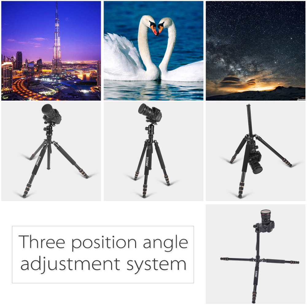 ZOMEi 668C 65" Carbon Fiber Tripod Monopod Lightweight Compact Travel Tripod with 360 Degree Ball Head and Quick Release Plate for DSLR Camera