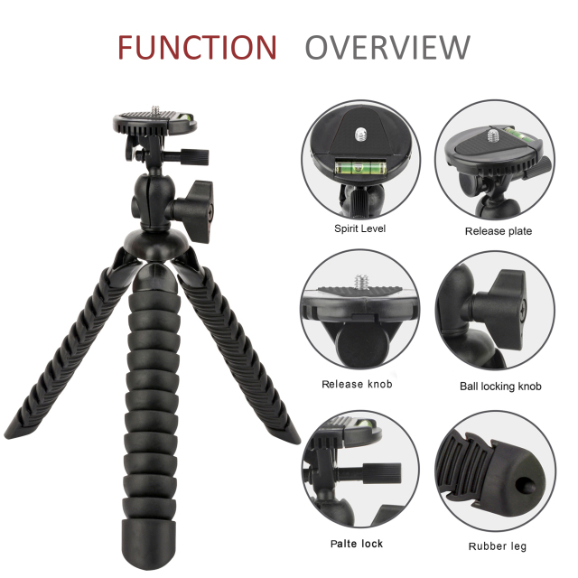 ZOMEI Flexible Mini Tripod with Quick Release Plate Tripod Mount Adapter for Smartphone Gopro Black