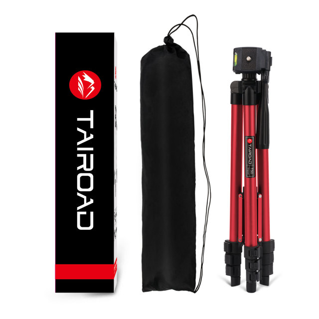 Tairoad 50 Inch Light Weight Portable Travel Tripod for Fishing Light, Mini Projector, Security Camera, Tiny Camera Telescope with Carrying bag(red)