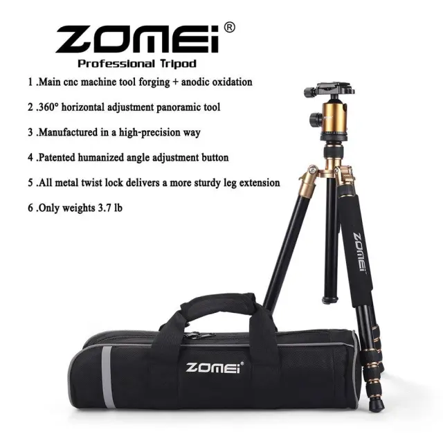 ZOMEi Z818 / Z888 Heavy Duty Camera Tripod 65 Inch for Professional Photographic Shooting for Landscape and Food Photography - Gold