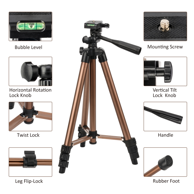 Tairoad 50 Inch Light Weight Portable Travel Tripod for Fishing Light, Mini Projector, Security Camera, Tiny Camera Telescope with Carrying bag(gold)