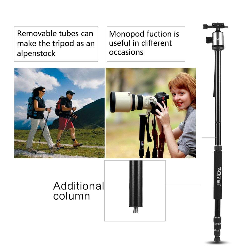ZOMEi Z818 / Z888 Heavy Duty Camera Tripod 65 Inch for Professional Photographic Shooting for Landscape and Food Photography - Silver