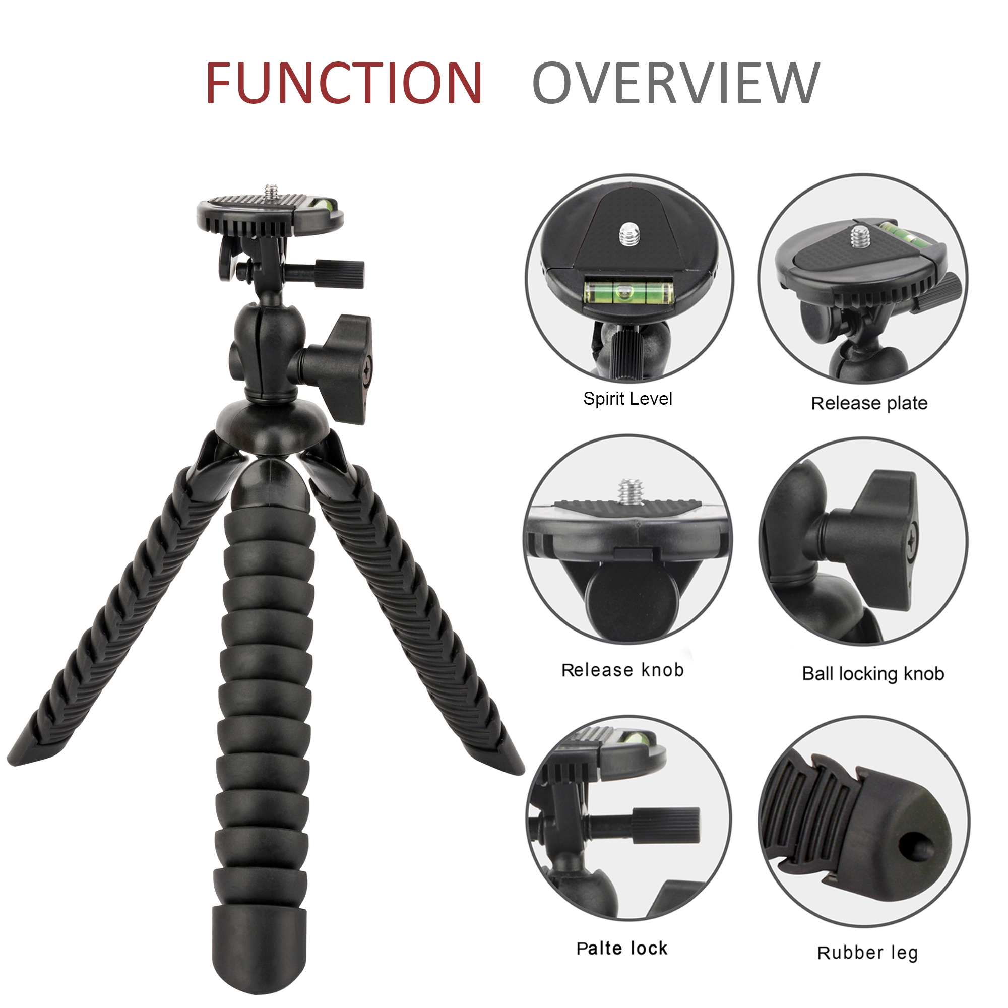 ZOMEI Flexible Mini Tripod with Quick Release Plate Tripod Mount Adapter for Smartphone Gopro Green