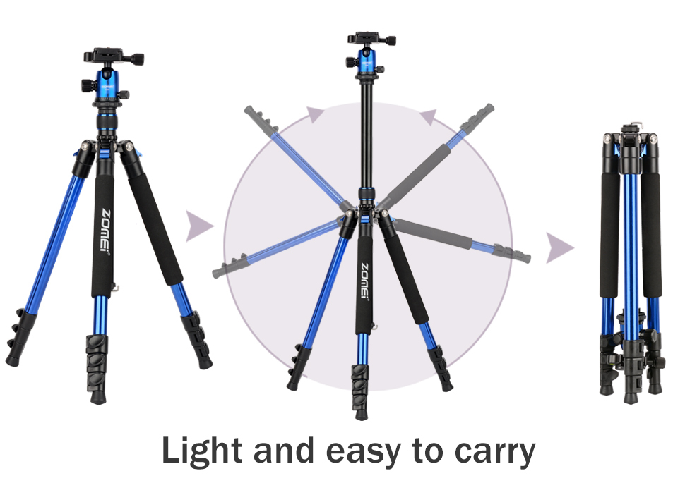 ZOMEi Q555 Aluminum Camera Tripod Kit with 360 Degree Ball Head Quick Release Plate for Solar Telescopes and Binoculars - Blue