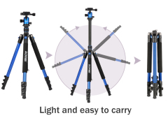 ZOMEi Q555 Aluminum Camera Tripod Kit with 360 Degree Ball Head Quick Release Plate for Solar Telescopes and Binoculars - Blue