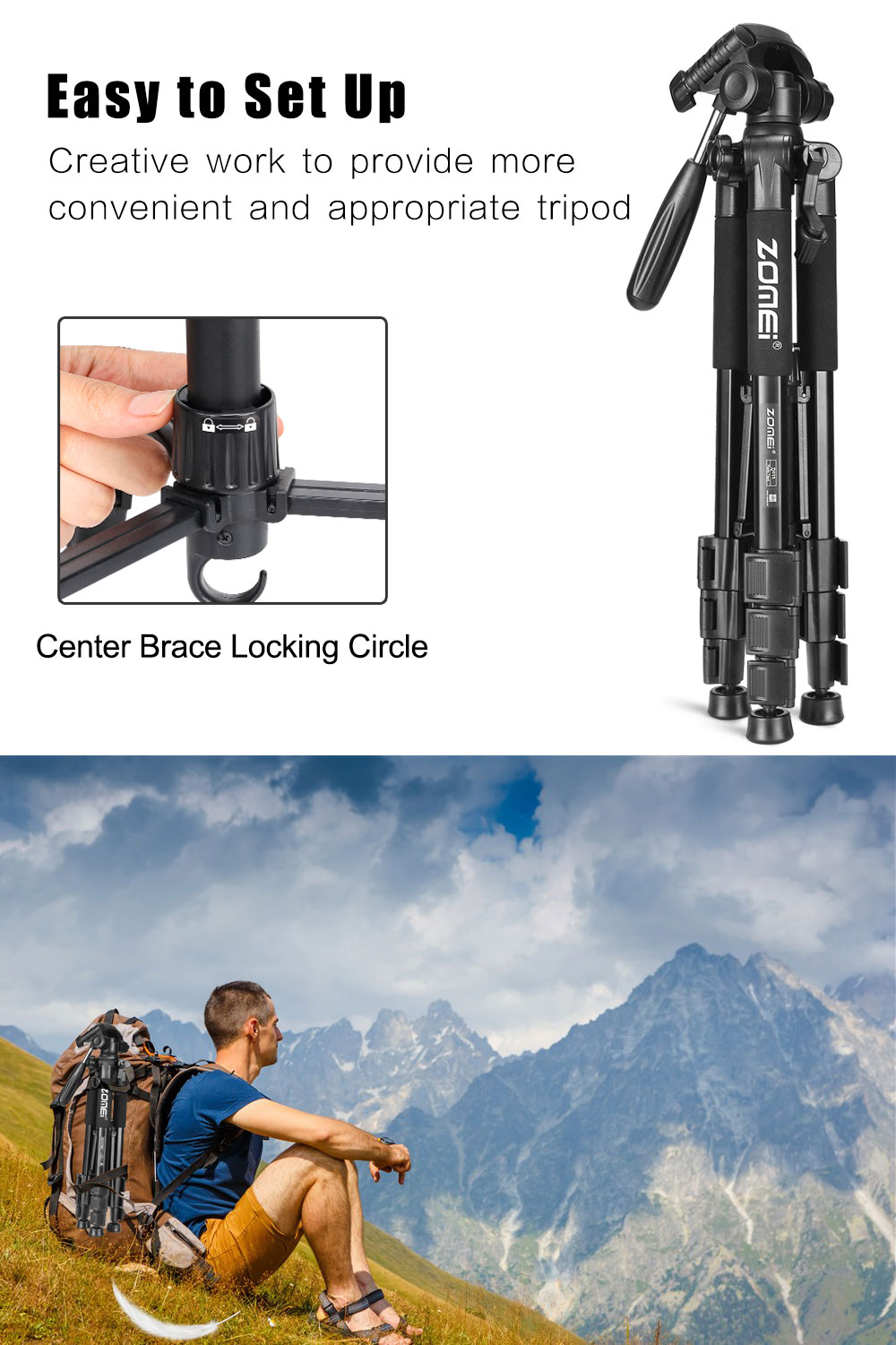 ZOMEi Q111 Travel Camera Tripod Kit 55-inch for Beginner Photographers and Webcam Support