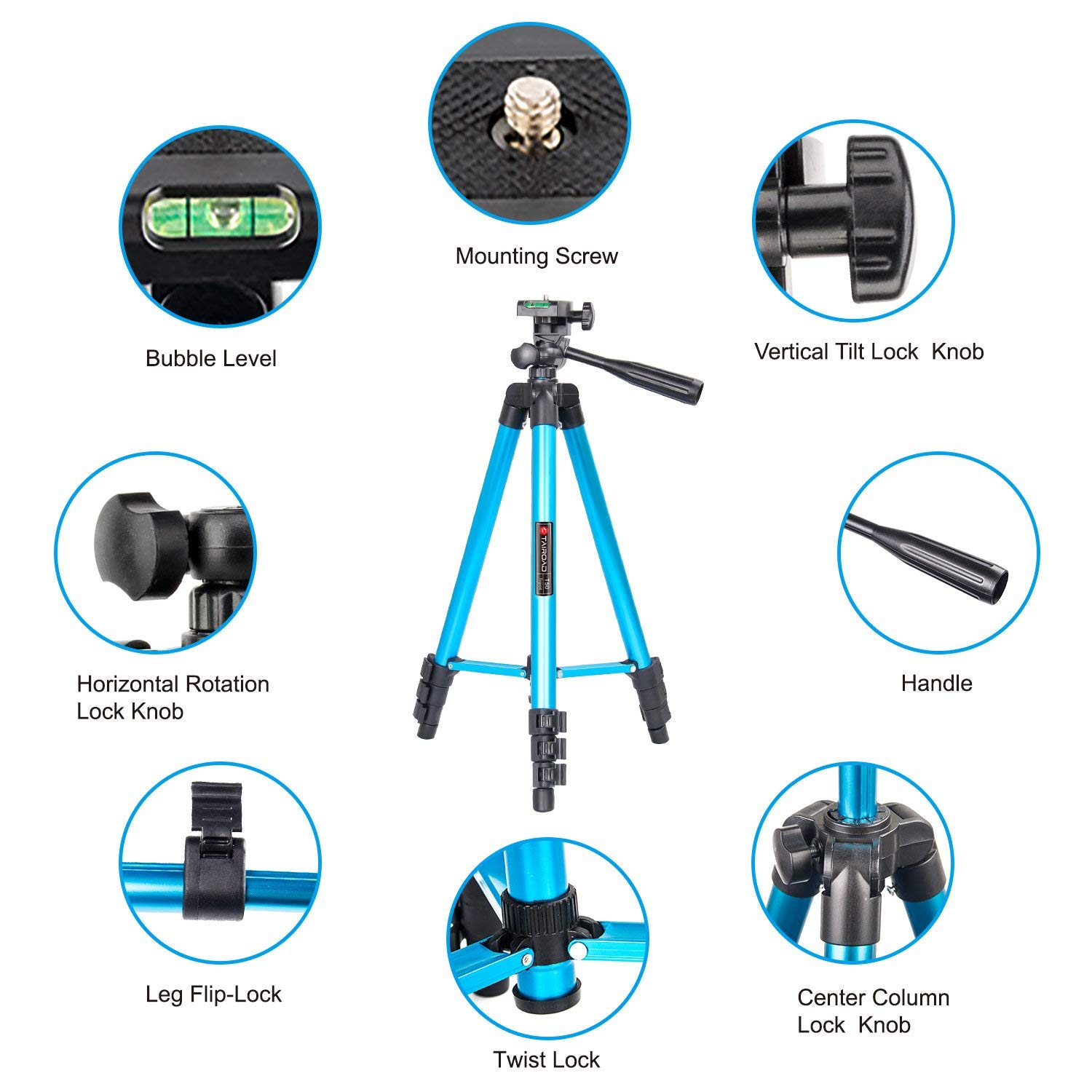 Tairoad 50 Inch Light Weight Portable Travel Tripod for Fishing Light, Mini Projector, Security Camera, Tiny Camera Telescope with Carrying bag(gold)