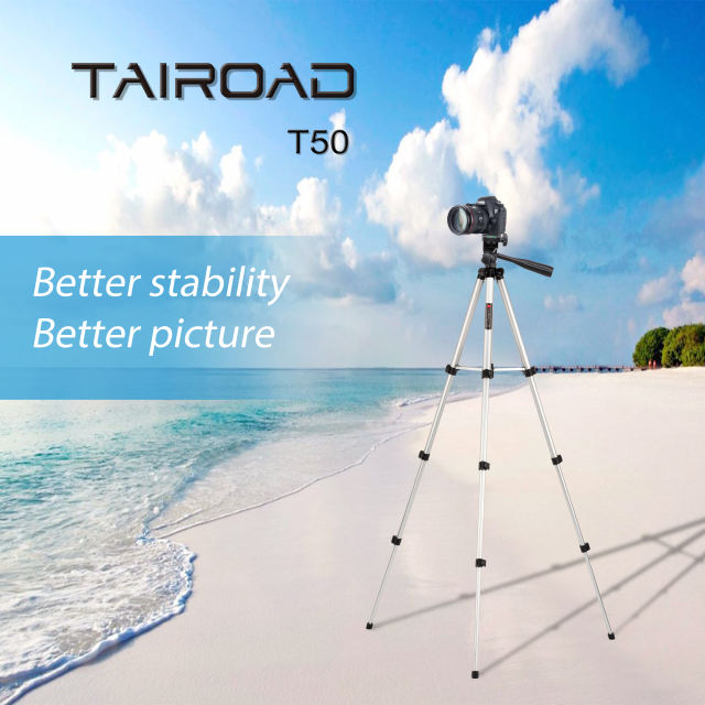 Tairoad 50 Inch Light Weight Portable Travel Tripod for Fishing Light, Mini Projector, Security Camera, Tiny Camera Telescope with Carrying bag(gold)