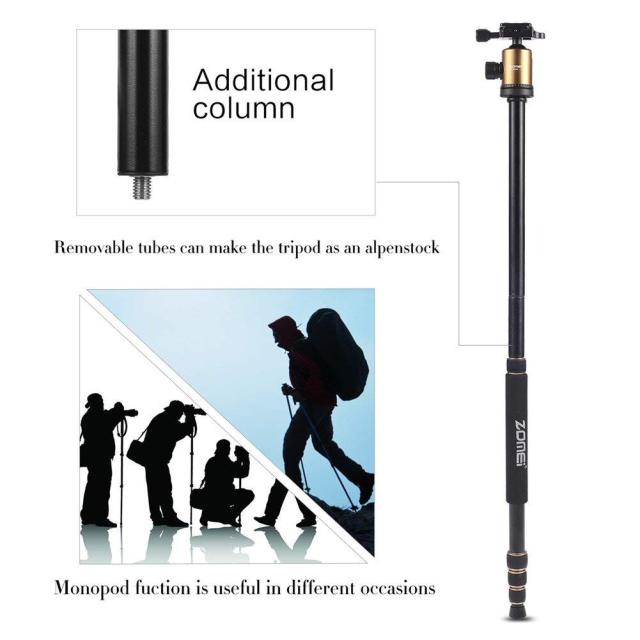 ZOMEi Z818 / Z888 Heavy Duty Camera Tripod 65 Inch for Professional Photographic Shooting for Landscape and Food Photography - Gold