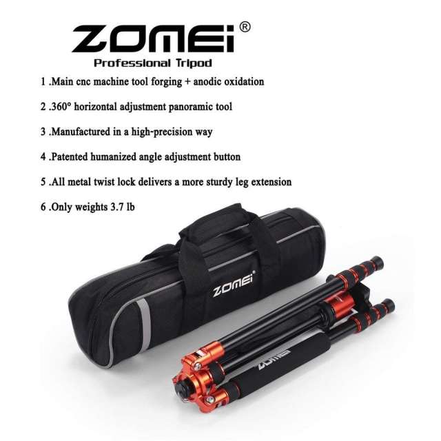 ZOMEi Z818 / Z888 Heavy Duty Camera Tripod 65 Inch for Professional Photographic Shooting for Landscape and Food Photography - Black