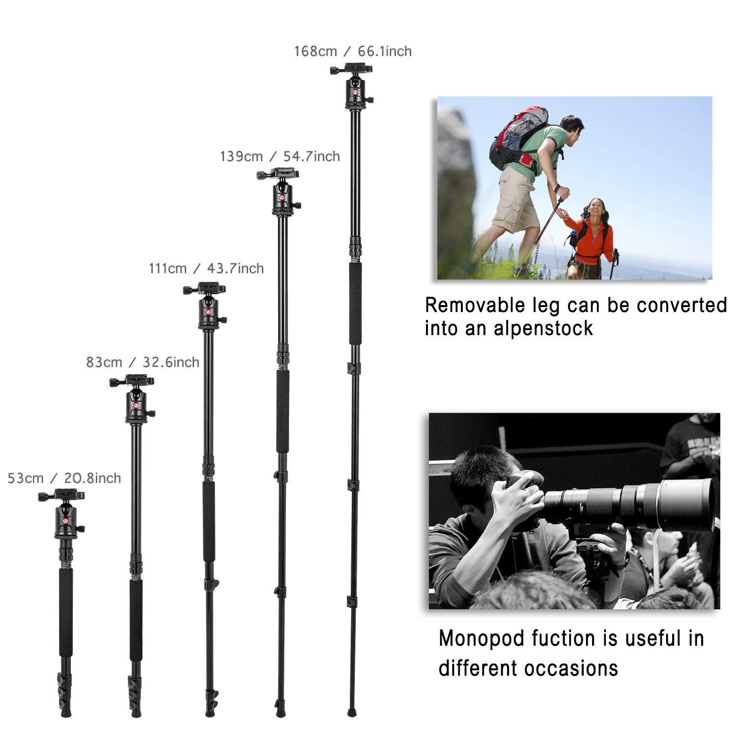 ZOMEi M7 Stable Camera Tripod Range from 22-inch to 67-inch