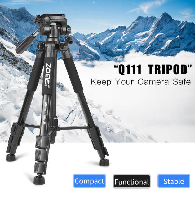 ZOMEi Q111 Lightweight Backpacking Tripod Kit 4-Section with 3-Way Pan Head and Carrying Case for Home Travel Photography Camera DV - Blue