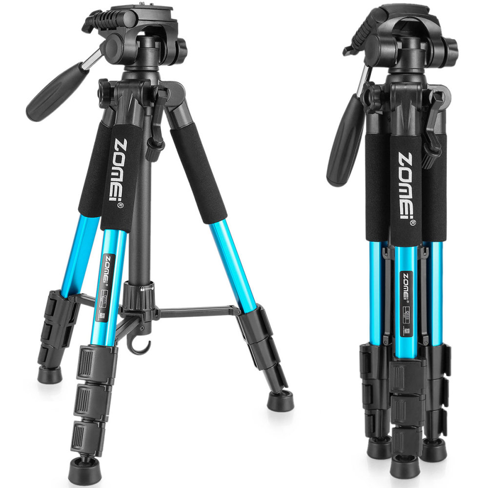 ZOMEi Q111 Lightweight Backpacking Tripod Kit 4-Section with 3-Way Pan Head and Carrying Case for Home Travel Photography Camera DV - Blue