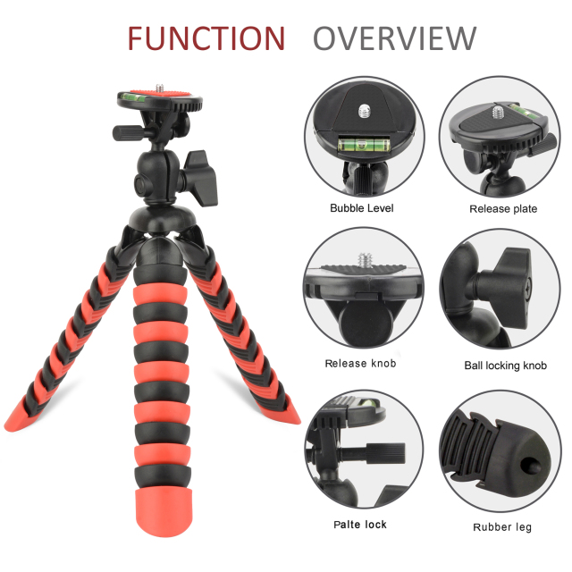 ZOMEI Flexible Mini Tripod with Quick Release Plate Tripod Mount Adapter for Smartphone Gopro Red