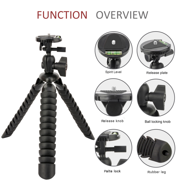 ZOMEI Flexible Mini Tripod with Quick Release Plate Tripod Mount Adapter for Smartphone Gopro Red