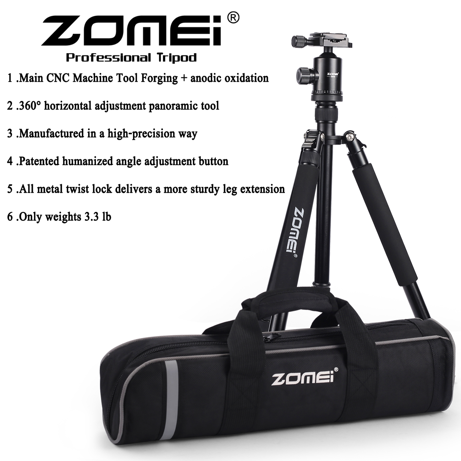 ZOMEi Z818 65 inches Camera Tripod 36mm Ball Head