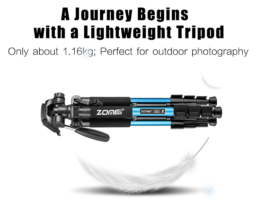 ZOMEi Q111 Lightweight Backpacking Tripod Kit 4-Section with 3-Way Pan Head and Carrying Case for Home Travel Photography Camera DV - Blue