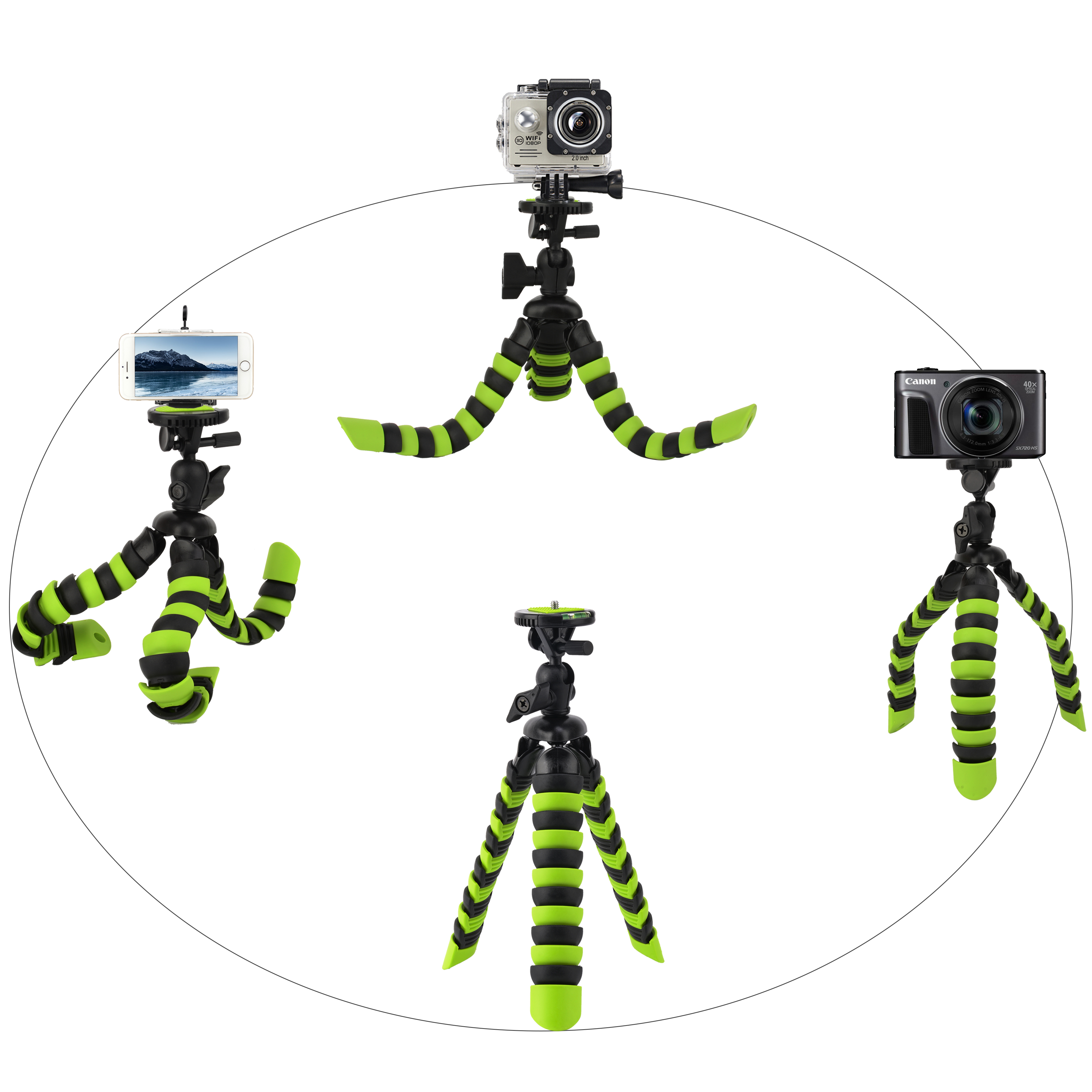 ZOMEI Flexible Mini Tripod with Quick Release Plate Tripod Mount Adapter for Smartphone Gopro Green