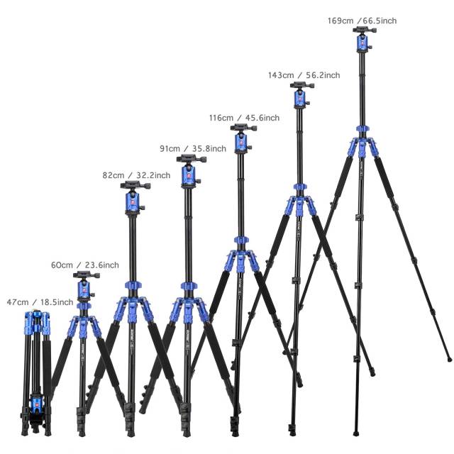 ZOMEi M7 Stable Camera Tripod Range from 22-inch to 67-inch with Adjustable-height Quick Flip Lock Legs for Bird and Landscape Photography-Blue