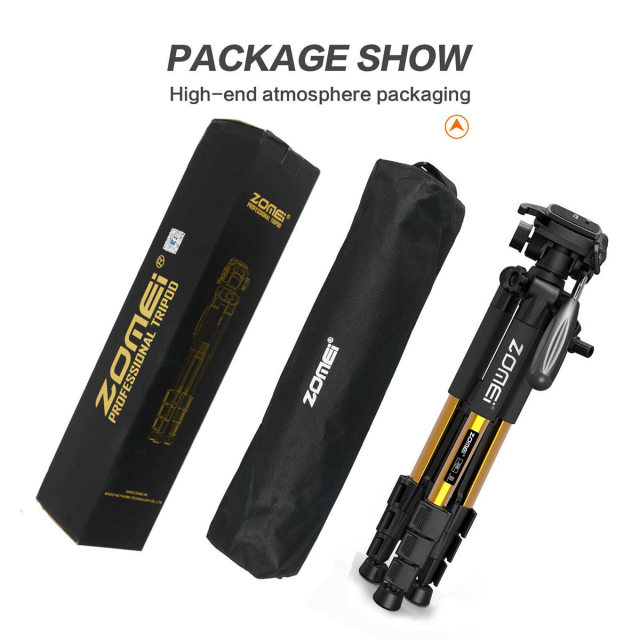 ZOMEi Q111 Lightweight Backpacking Tripod Kit 4-Section with 3-Way Pan Head and Carrying Case for Home Travel Photography Camera DV -Gold
