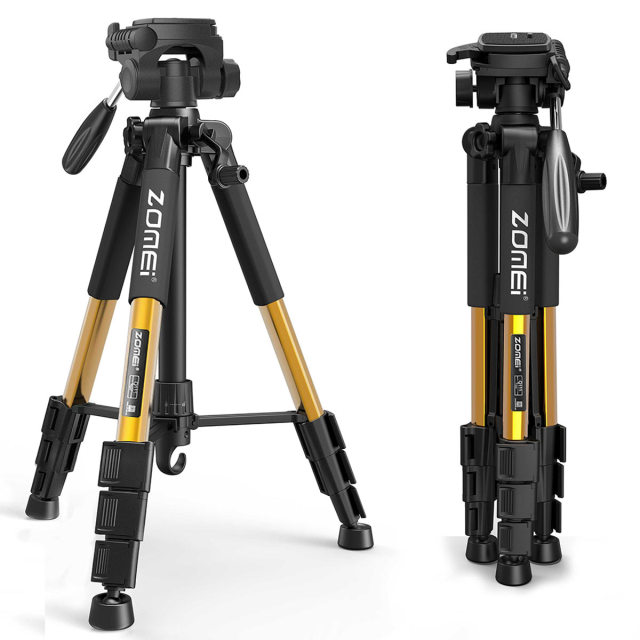 ZOMEi Q111 Lightweight Backpacking Tripod Kit 4-Section with 3-Way Pan Head and Carrying Case for Home Travel Photography Camera DV -Gold