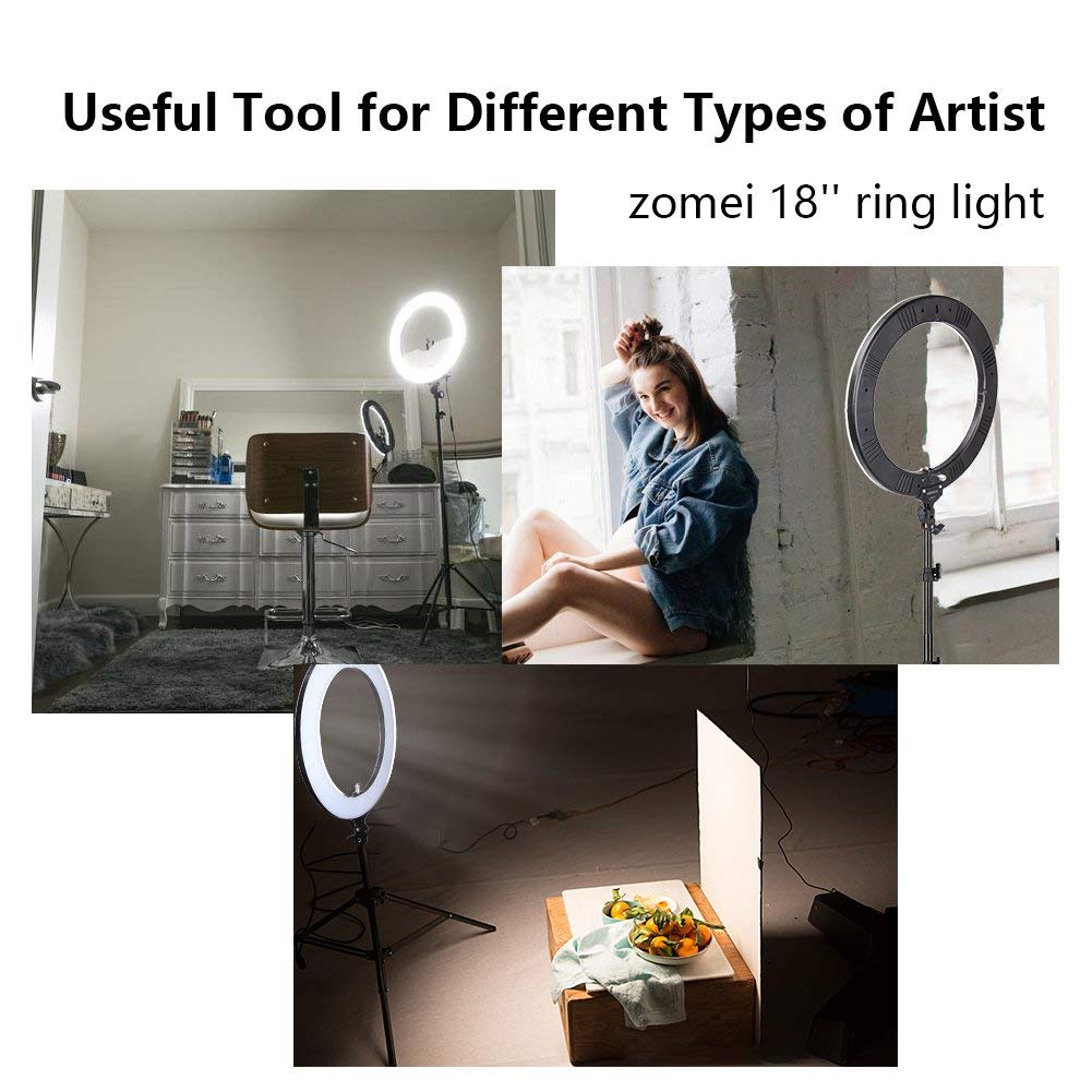 ZOMEi 14/18-inch Photographic Lights Kit 50W for Hair Salon with Tripod Stand and Phone Holder