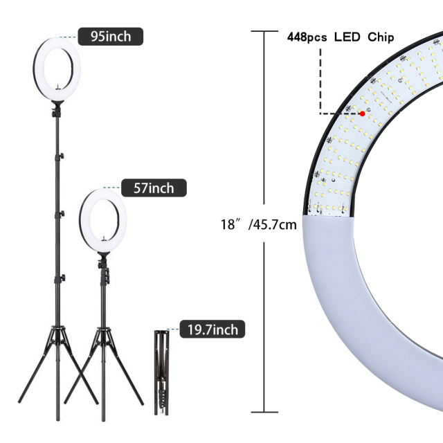 ZOMEi 18-inch LED Circle Ring Lights Soft for Skin Kit 50W with Tripod Stand and Phone Holder for Makeup Lighting
