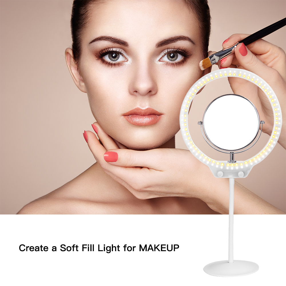 ZOMEi Beauty Halo Light Desktop with Light Stand, Double-size Mirror, Mini Ball Head, and Phone Holder