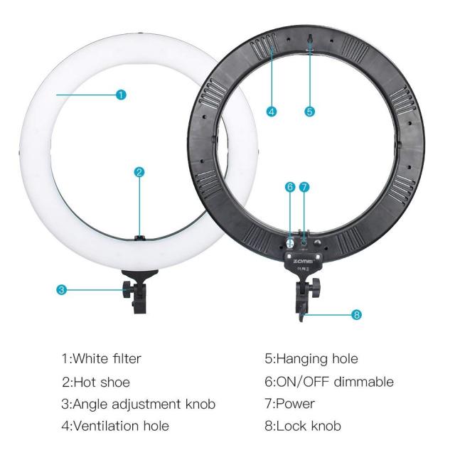 ZOMEi 14/18-inch Fluorescent LED Ring Lights Kit 50W with Tripod Stand and Phone Holder for Makeup Lighting and YouTube Lighting