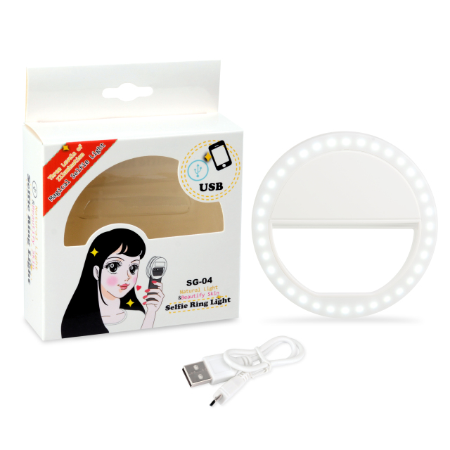 Clip On Selfie Ring Light with 36 LED Beans USB Charging 3 Level Adjustable Brightness for Cellphone, Tablet, Laptop