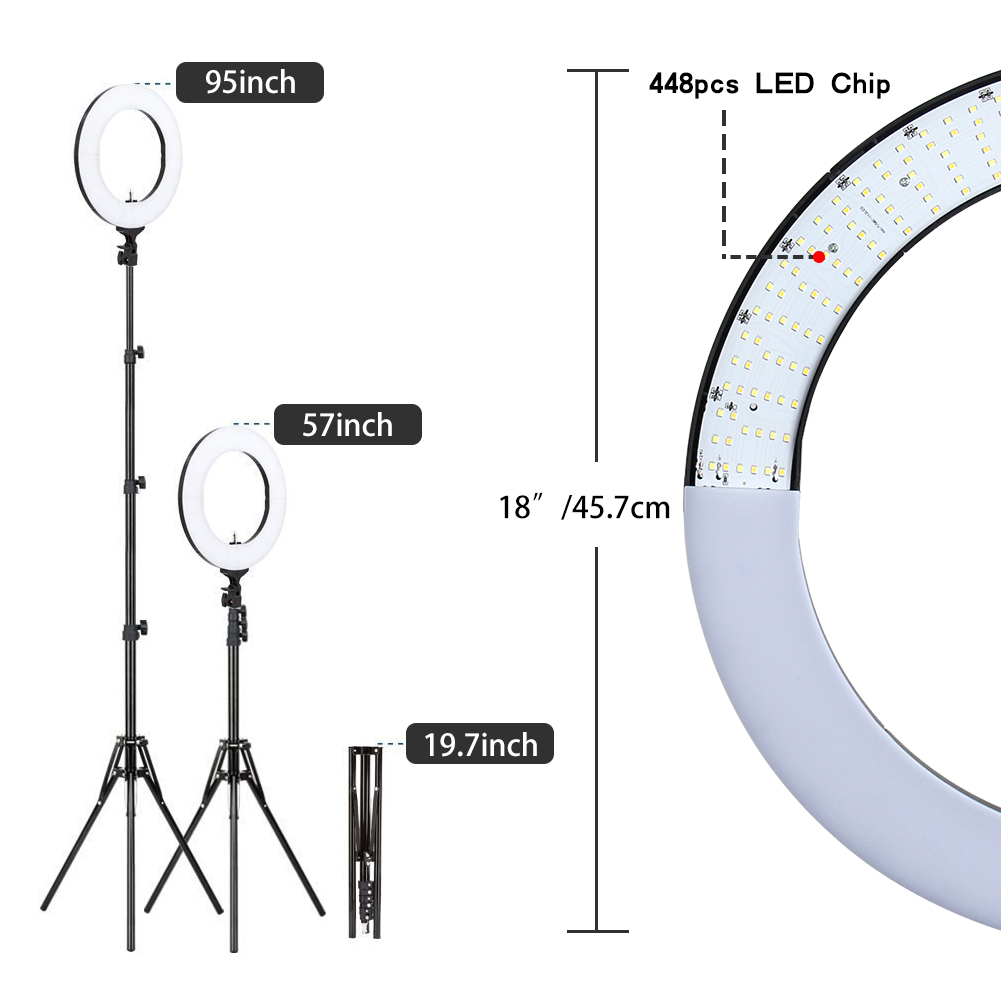 ZOMEi 14/18-inch LED Ring Lights Kit 50W for Portrait Photography with Tripod Stand and Phone Holder