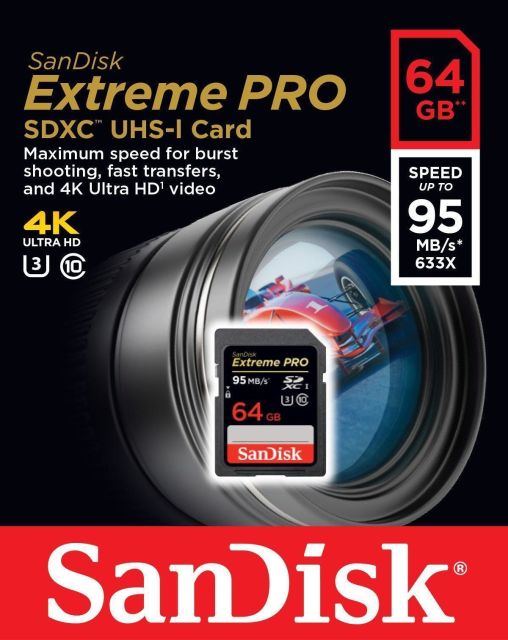 San Disk 64GB 64G Extreme PRO SD SDXC Card 95MB/s Class 10 UHS-1 U3 4K Memory V30