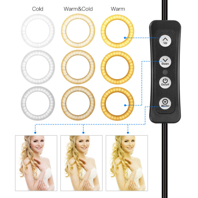 LED Ring Light 6&quot; Portable for YouTube Video and Makeup 3 Colors Light Modes with Tripod Stand Smartphone Holder