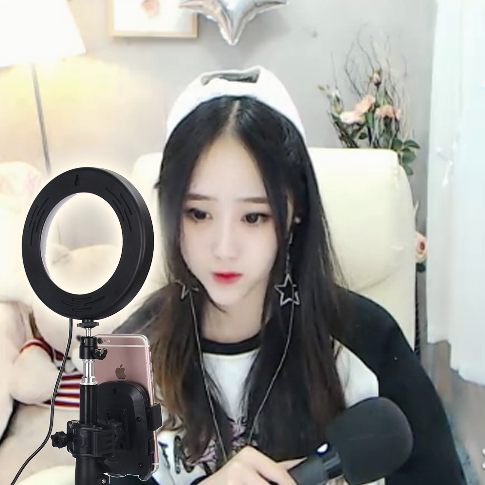 LED Ring Light 6" Portable for YouTube Video and Makeup 3 Colors Light Modes with Tripod Stand Smartphone Holder