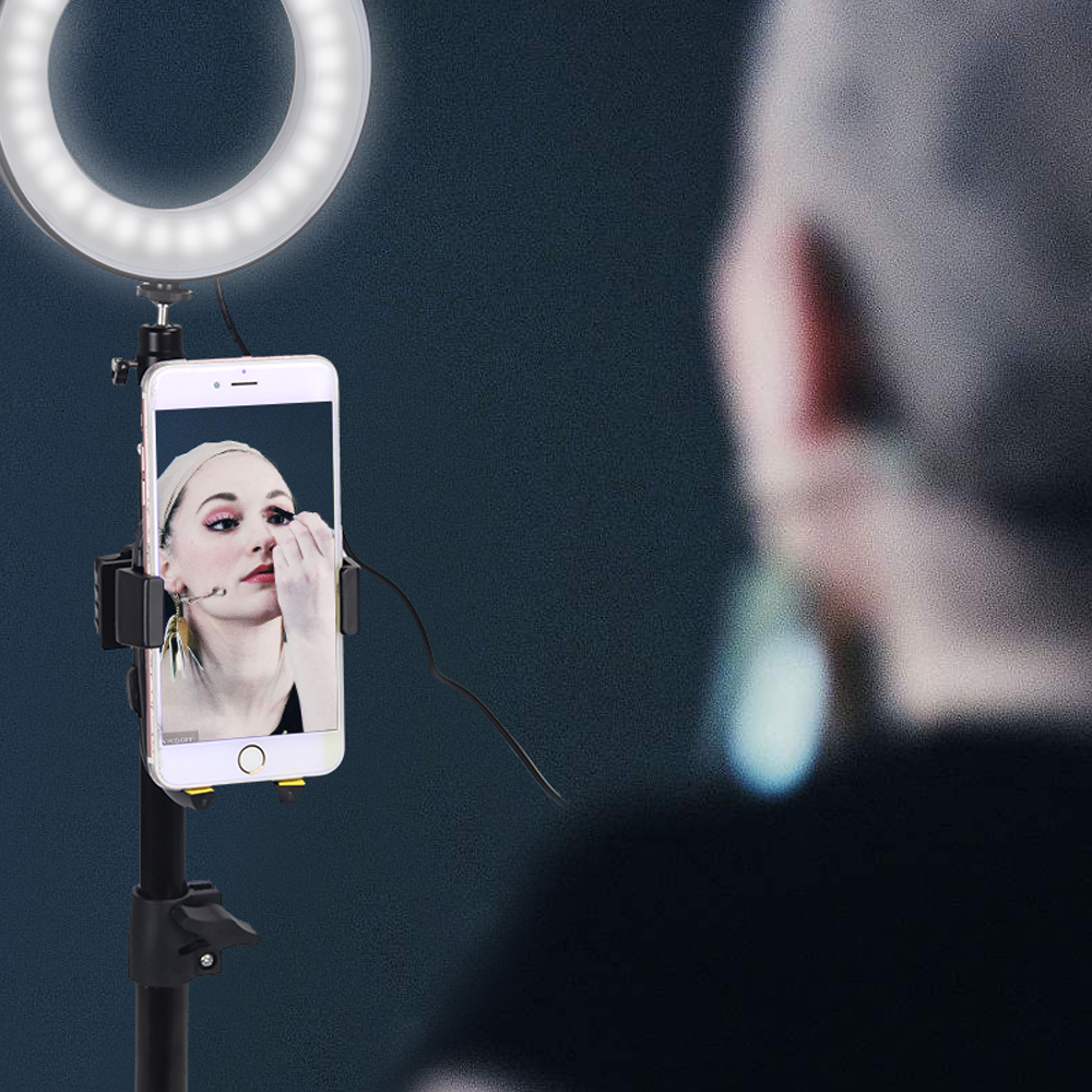 LED Ring Light 6" Portable for YouTube Video and Makeup 3 Colors Light Modes with Tripod Stand Smartphone Holder