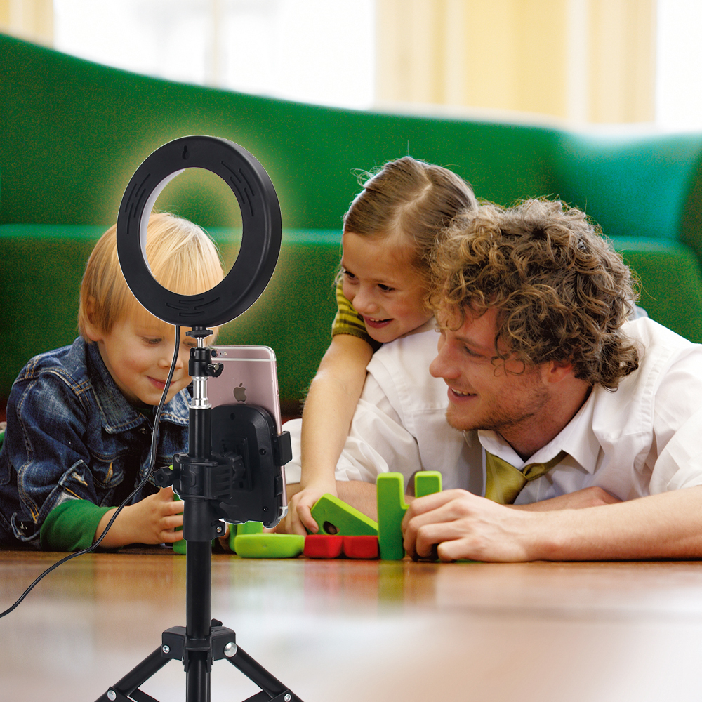 LED Ring Light 6" Portable for YouTube Video and Makeup 3 Colors Light Modes with Tripod Stand Smartphone Holder
