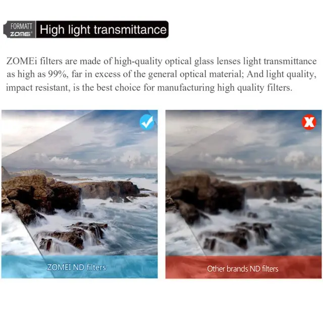 ZOMEI Square PRO 100*100mm 10 Stop Ultra Slim HD 18 Layer Multi-Coated SHO T T Glass ND 3.0 Neutral Density Gray Lens Filter ND1000