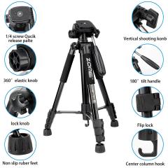 Zomei Q222 Camera Tripod Monopod 58-inch Travel Aluminum Tripod with 3-Way Swivel Pan Head and Carrying Bag (Black)