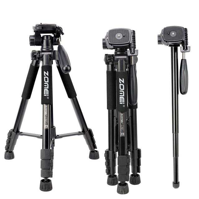 Zomei Q222 Camera Tripod Monopod 58-inch Travel Aluminum Tripod with 3-Way Swivel Pan Head and Carrying Bag (Black)