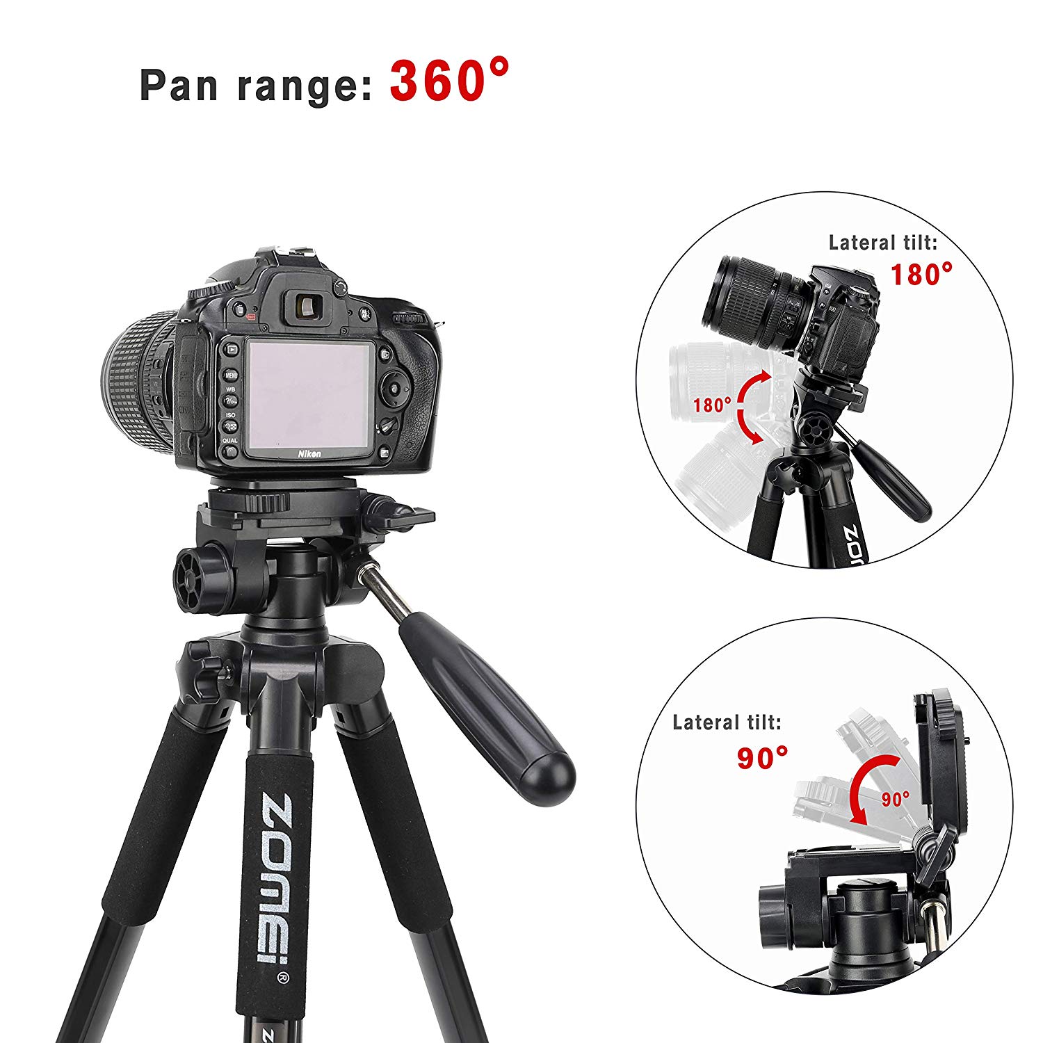 Zomei Q222 Camera Tripod Monopod 58-inch Travel Aluminum
