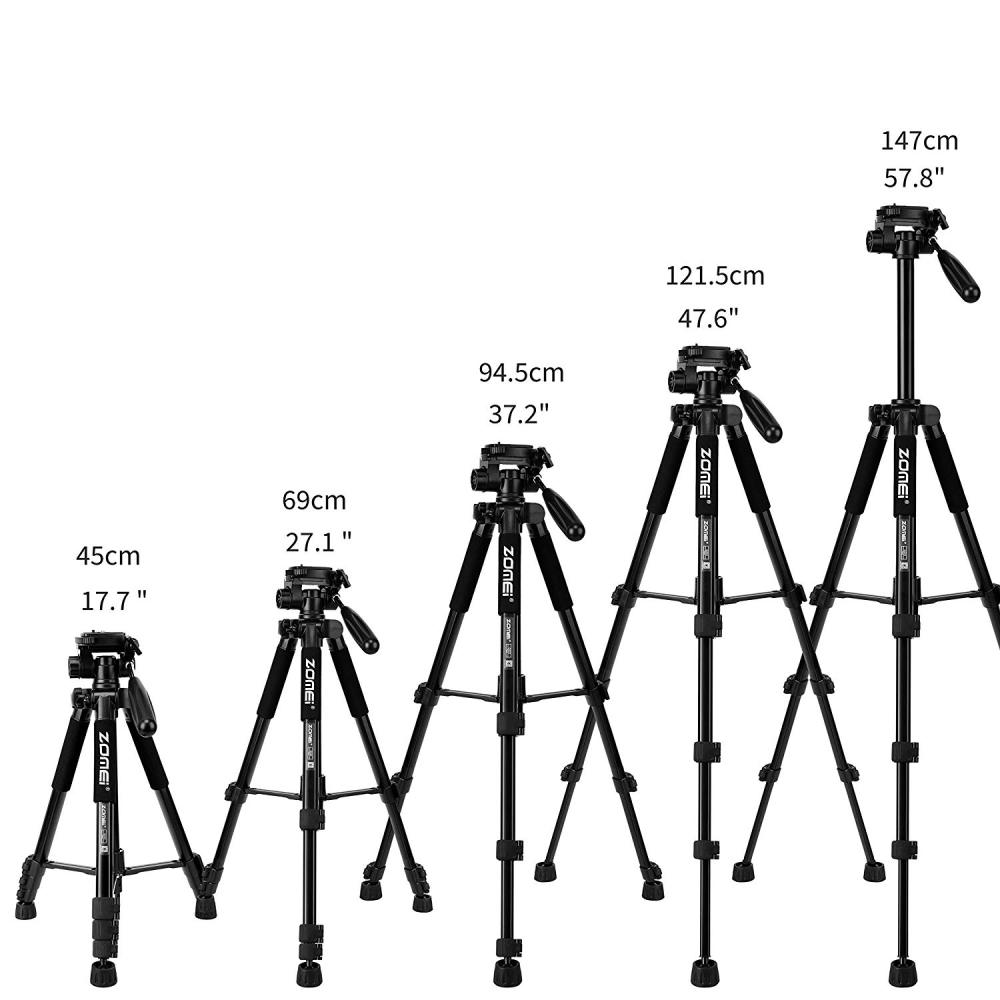 Zomei Q222 Camera Tripod Monopod 58-inch Travel Aluminum Tripod with 3-Way Swivel Pan Head and Carrying Bag (Black)