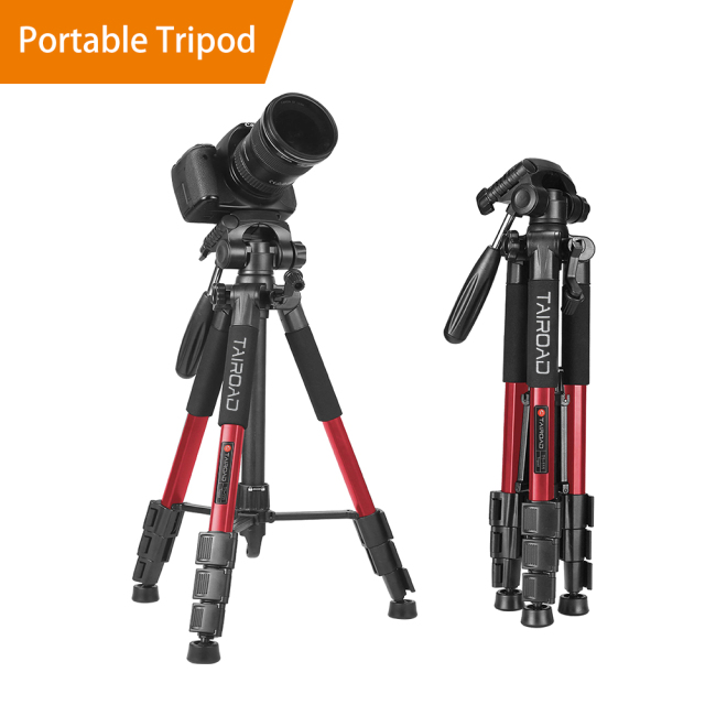 Tairoad 55" Compact Travel Tripod, Light Weight Portable Camera Tripod for SLR Canon Nikon Sony DSLR Camera with Carry Case (Red)